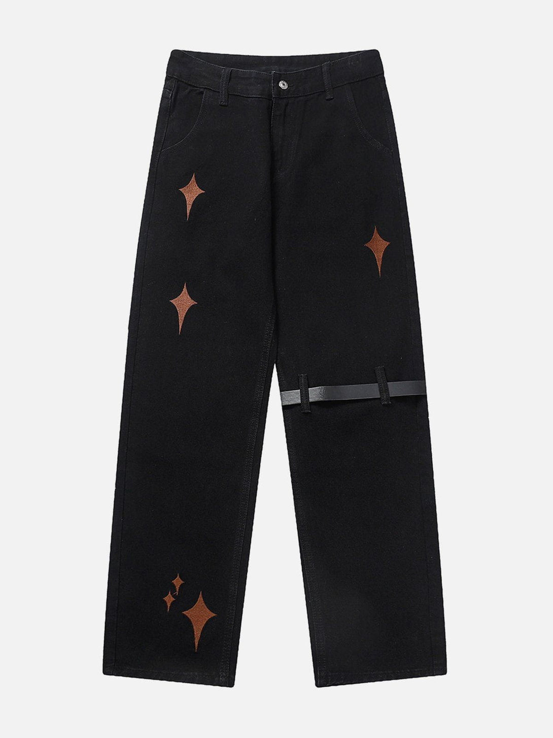 Lacezy - Embroidered Leg Hoop Jeans- Streetwear Fashion - lacezy.com