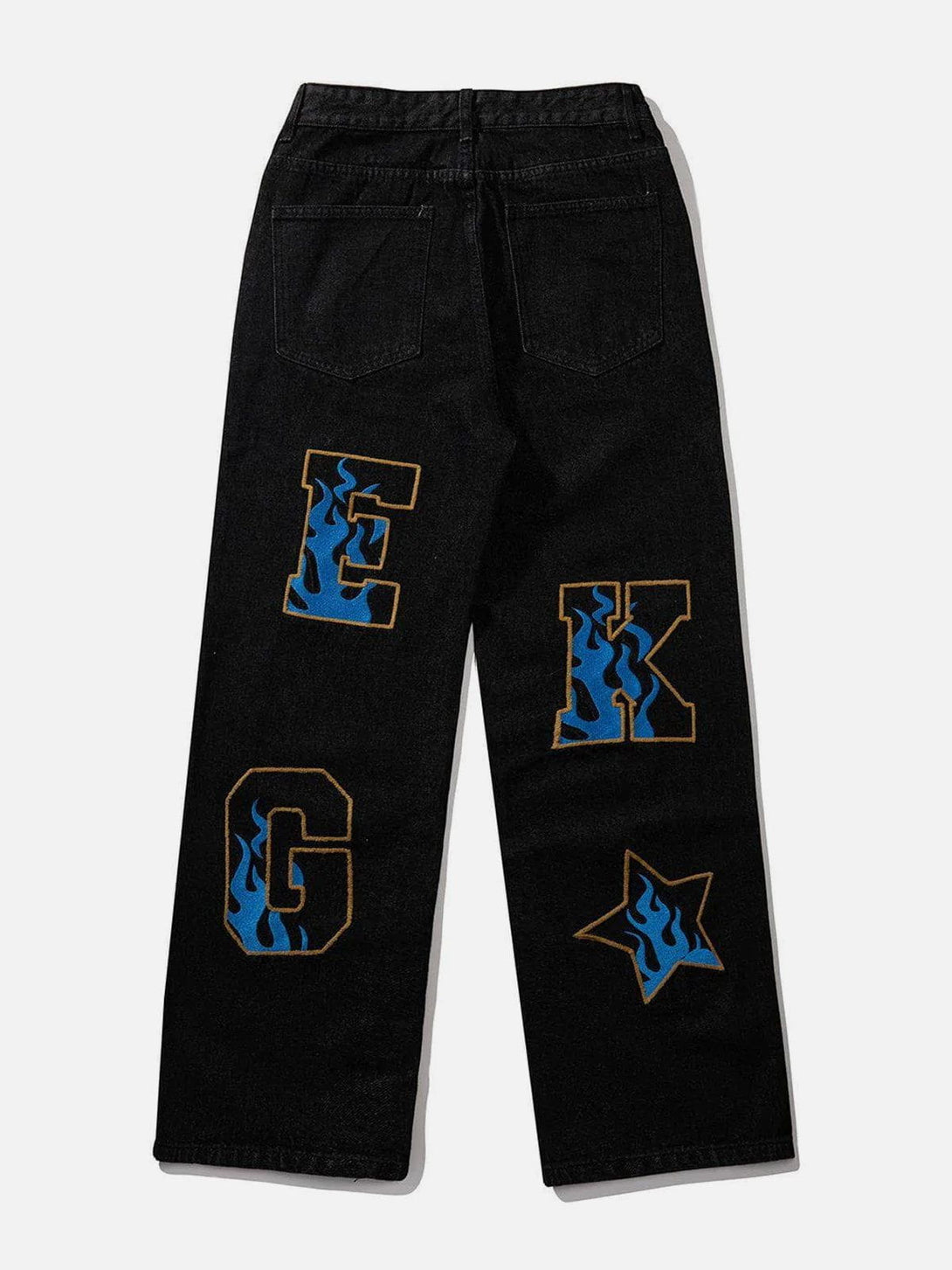 Lacezy - Embroidered Letter Jeans- Streetwear Fashion - lacezy.com