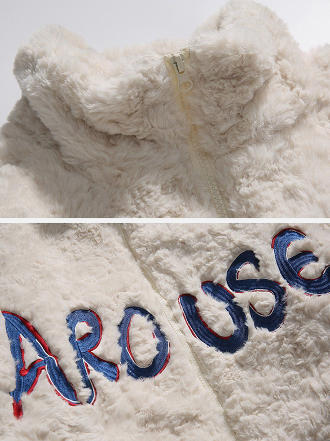 Lacezy - Embroidered Lettering Sherpa Coat- Streetwear Fashion - lacezy.com