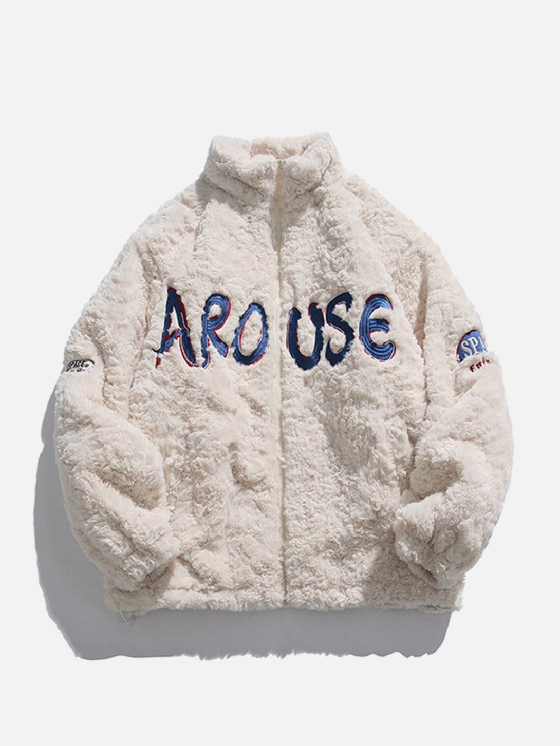 Lacezy - Embroidered Lettering Sherpa Coat- Streetwear Fashion - lacezy.com