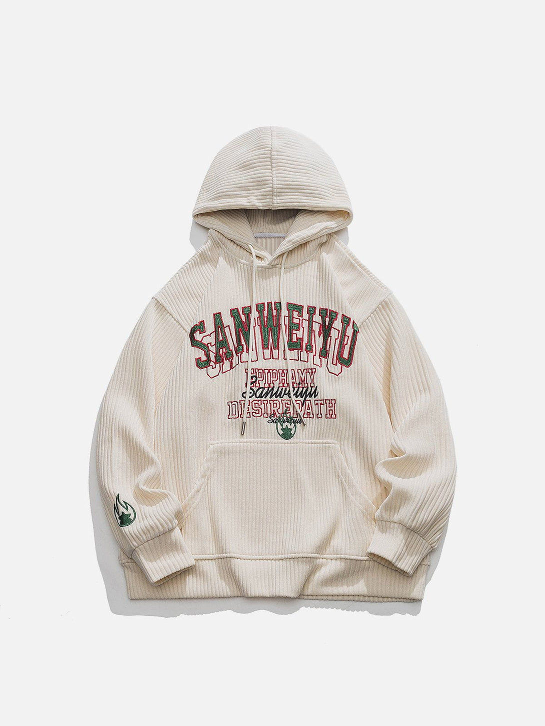 Lacezy - Embroidered Letters Corduroy Hoodie- Streetwear Fashion - lacezy.com