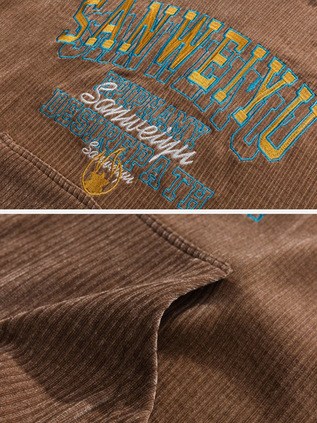 Lacezy - Embroidered Letters Corduroy Hoodie- Streetwear Fashion - lacezy.com