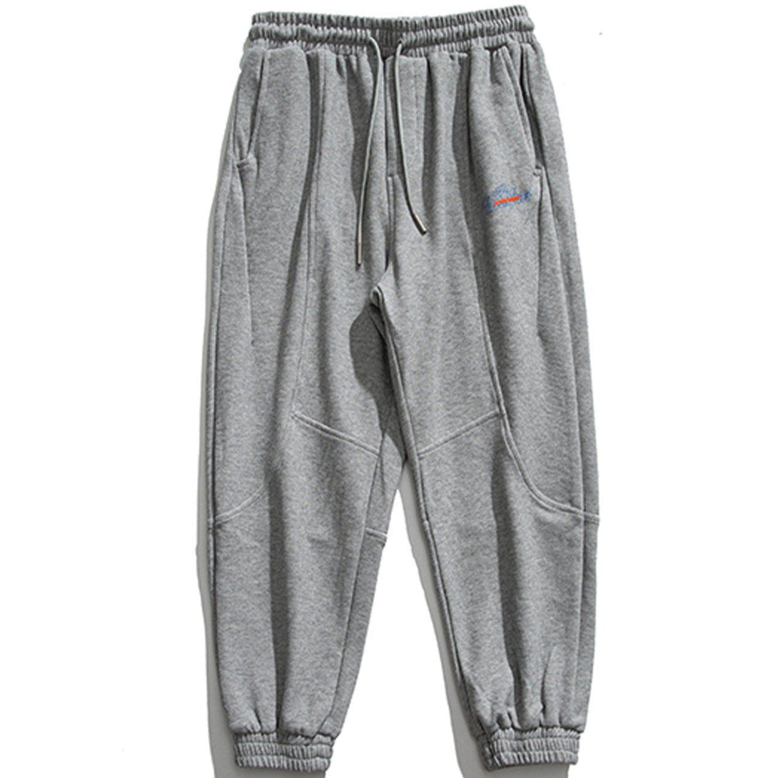 Lacezy - Embroidered Solid Color Sweatpants- Streetwear Fashion - lacezy.com