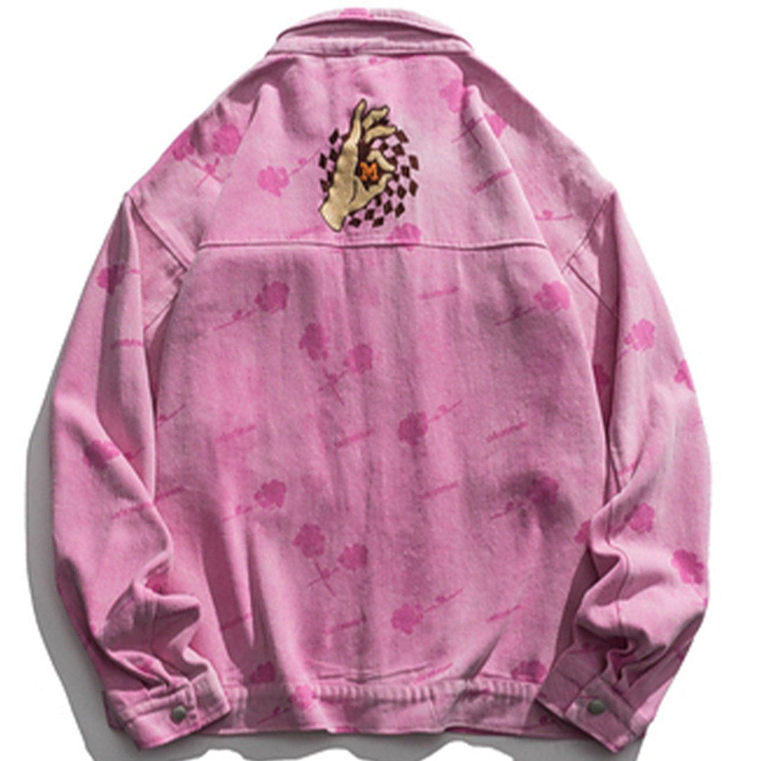 Lacezy - Embroidered Tie-Dye Denim Jacket- Streetwear Fashion - lacezy.com