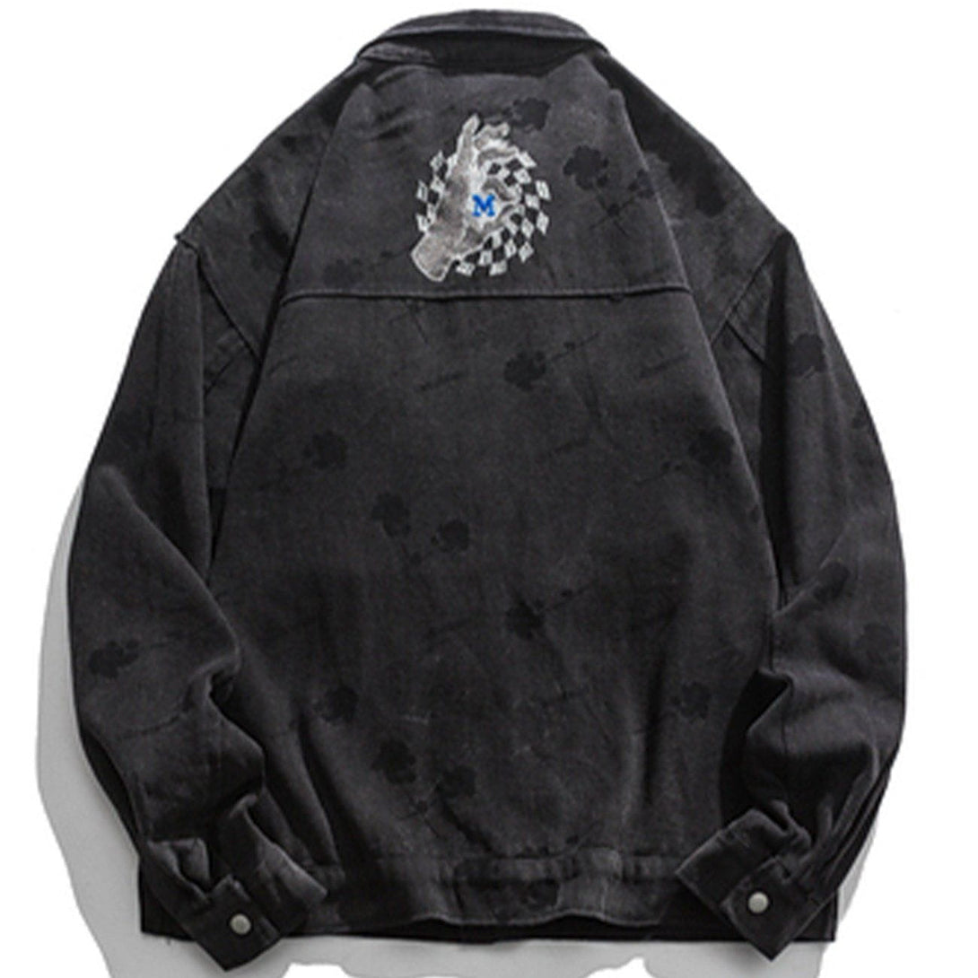 Lacezy - Embroidered Tie-Dye Denim Jacket- Streetwear Fashion - lacezy.com