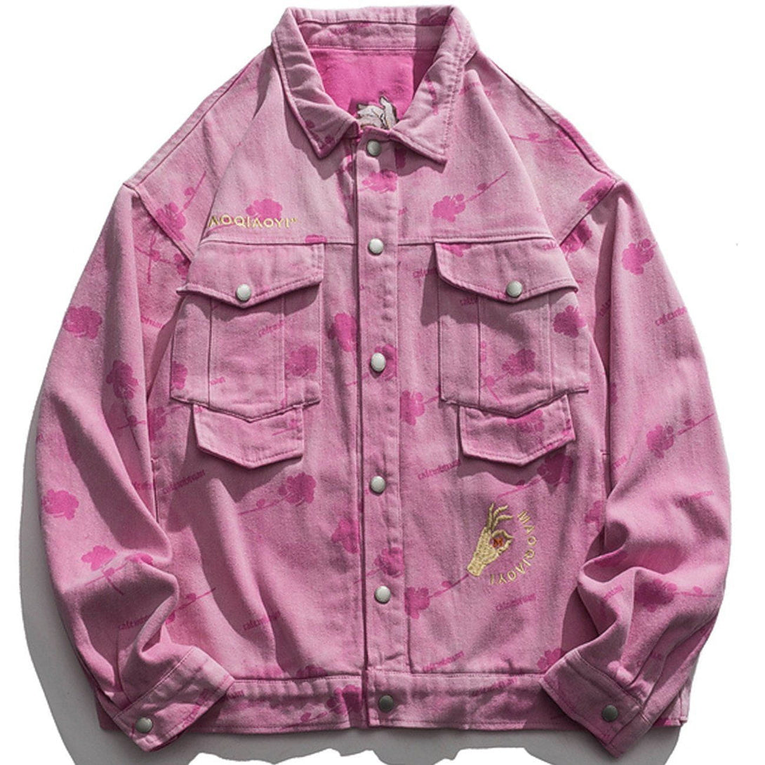 Lacezy - Embroidered Tie-Dye Denim Jacket- Streetwear Fashion - lacezy.com