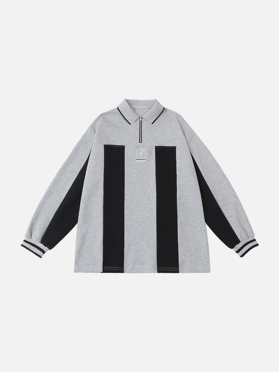 Lacezy - Embroidered Vertical Stripe Paneled Polo Sweatshirt- Streetwear Fashion - lacezy.com