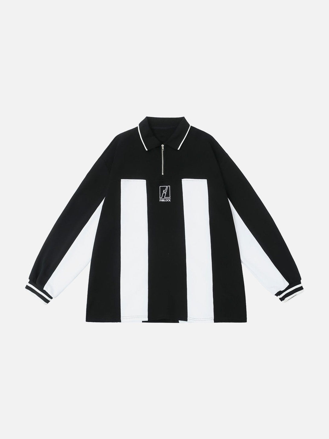 Lacezy - Embroidered Vertical Stripe Paneled Polo Sweatshirt- Streetwear Fashion - lacezy.com