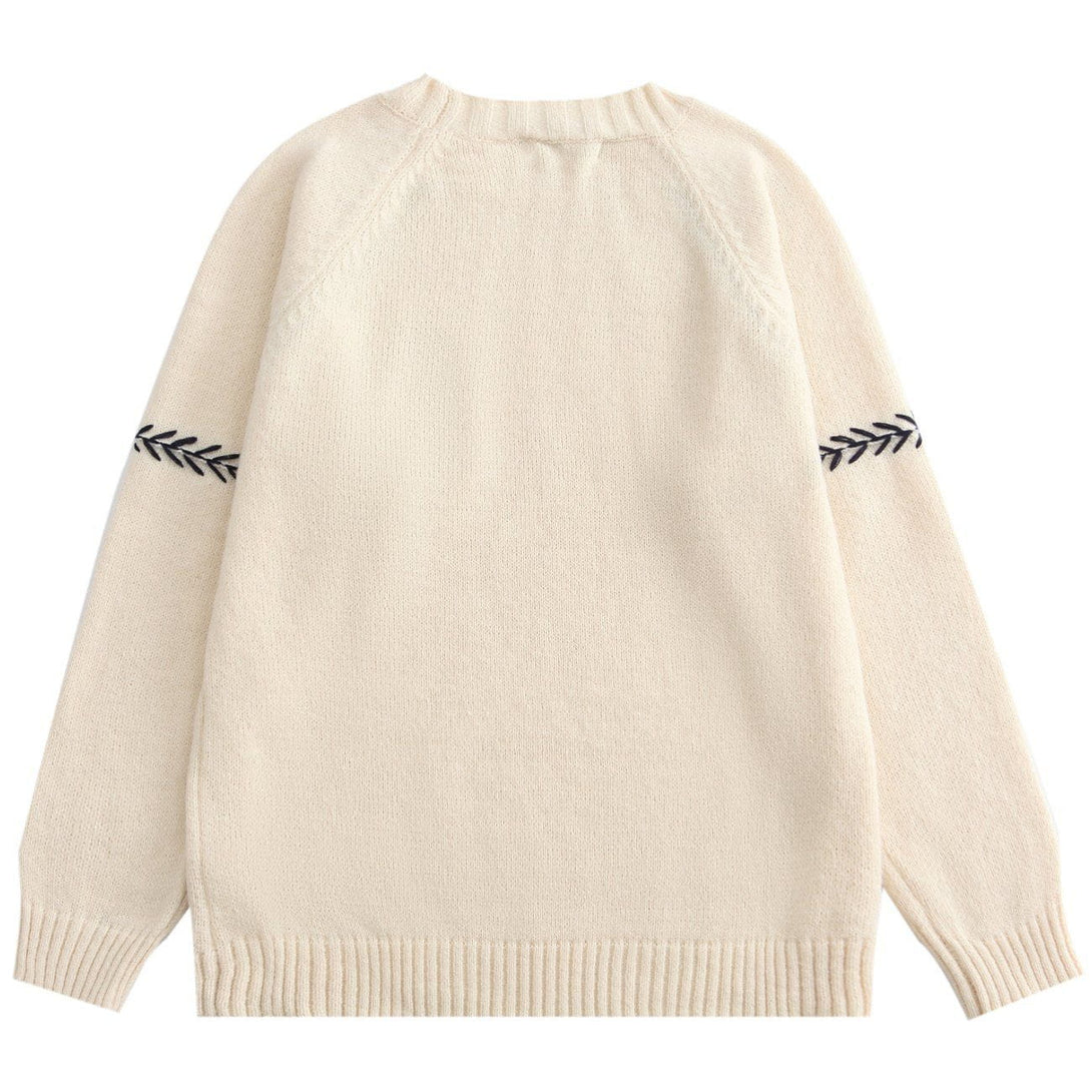 Lacezy - Embroidery Bear Knit Sweater- Streetwear Fashion - lacezy.com