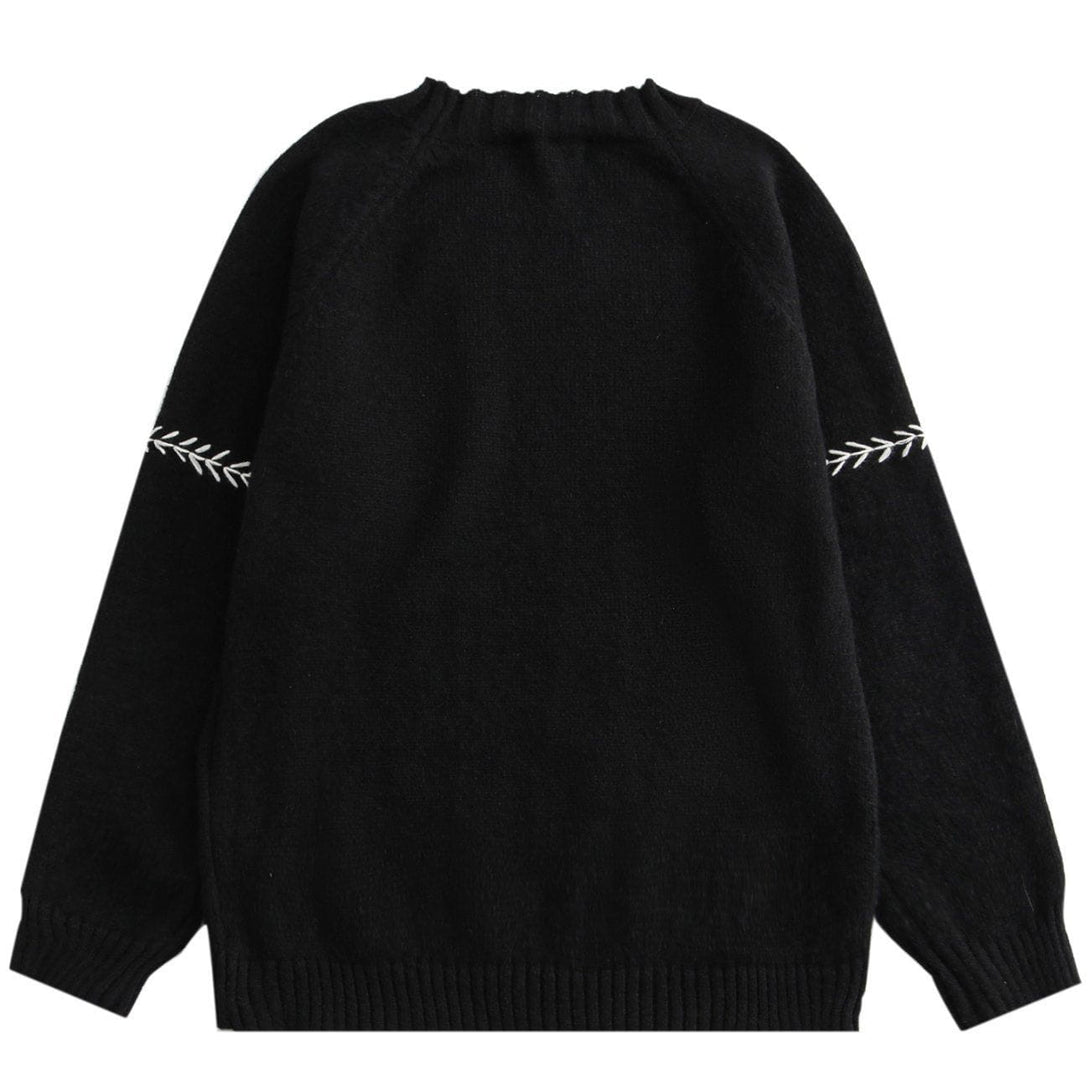 Lacezy - Embroidery Bear Knit Sweater- Streetwear Fashion - lacezy.com