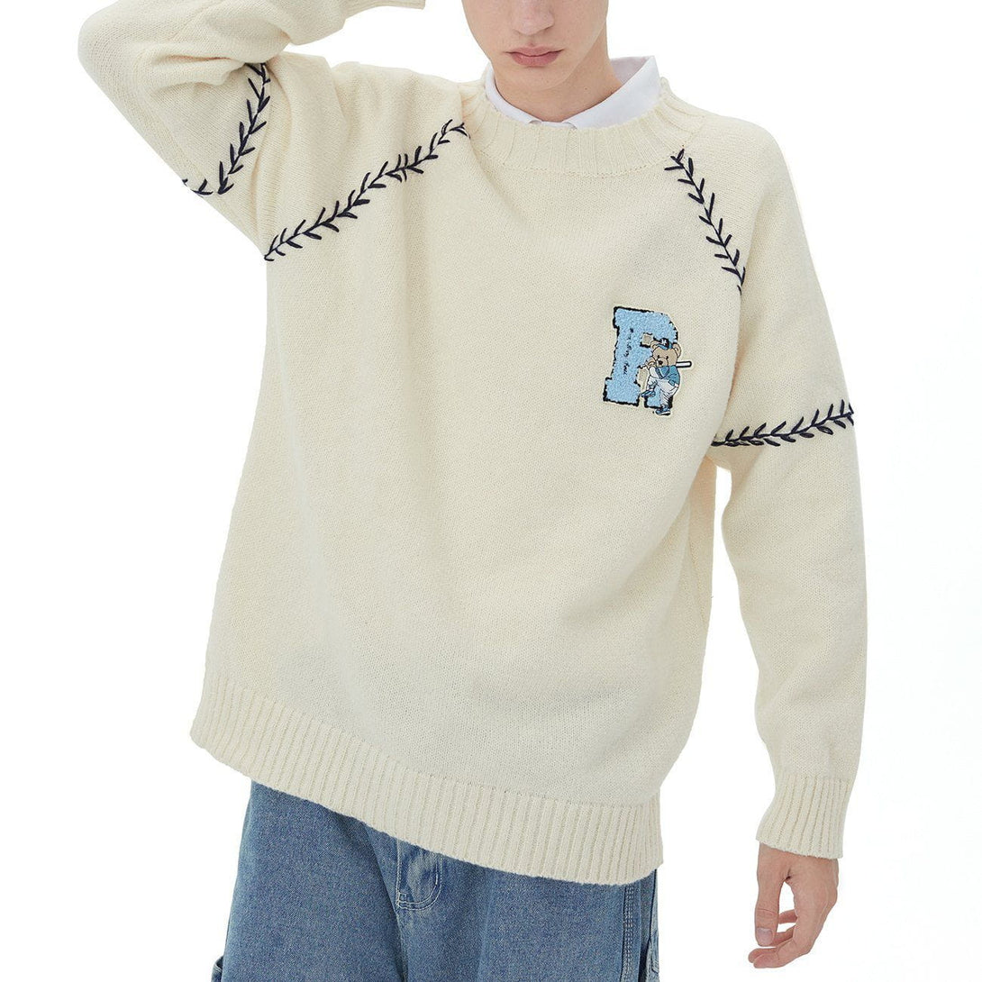 Lacezy - Embroidery Bear Knit Sweater- Streetwear Fashion - lacezy.com