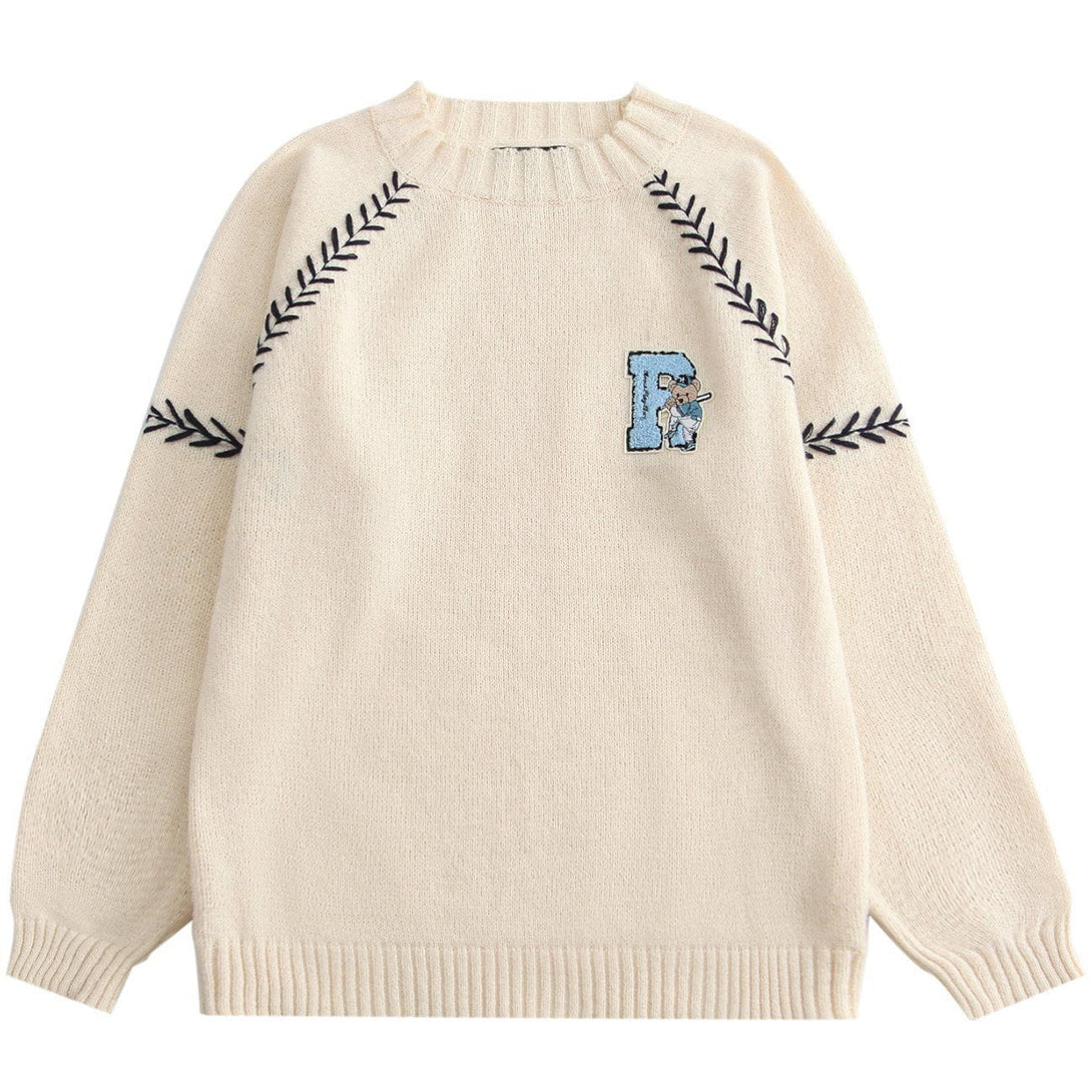 Lacezy - Embroidery Bear Knit Sweater- Streetwear Fashion - lacezy.com