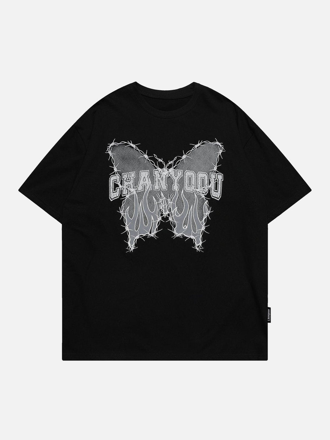 Lacezy - Embroidery Flame Elements Butterfly Tee- Streetwear Fashion - lacezy.com