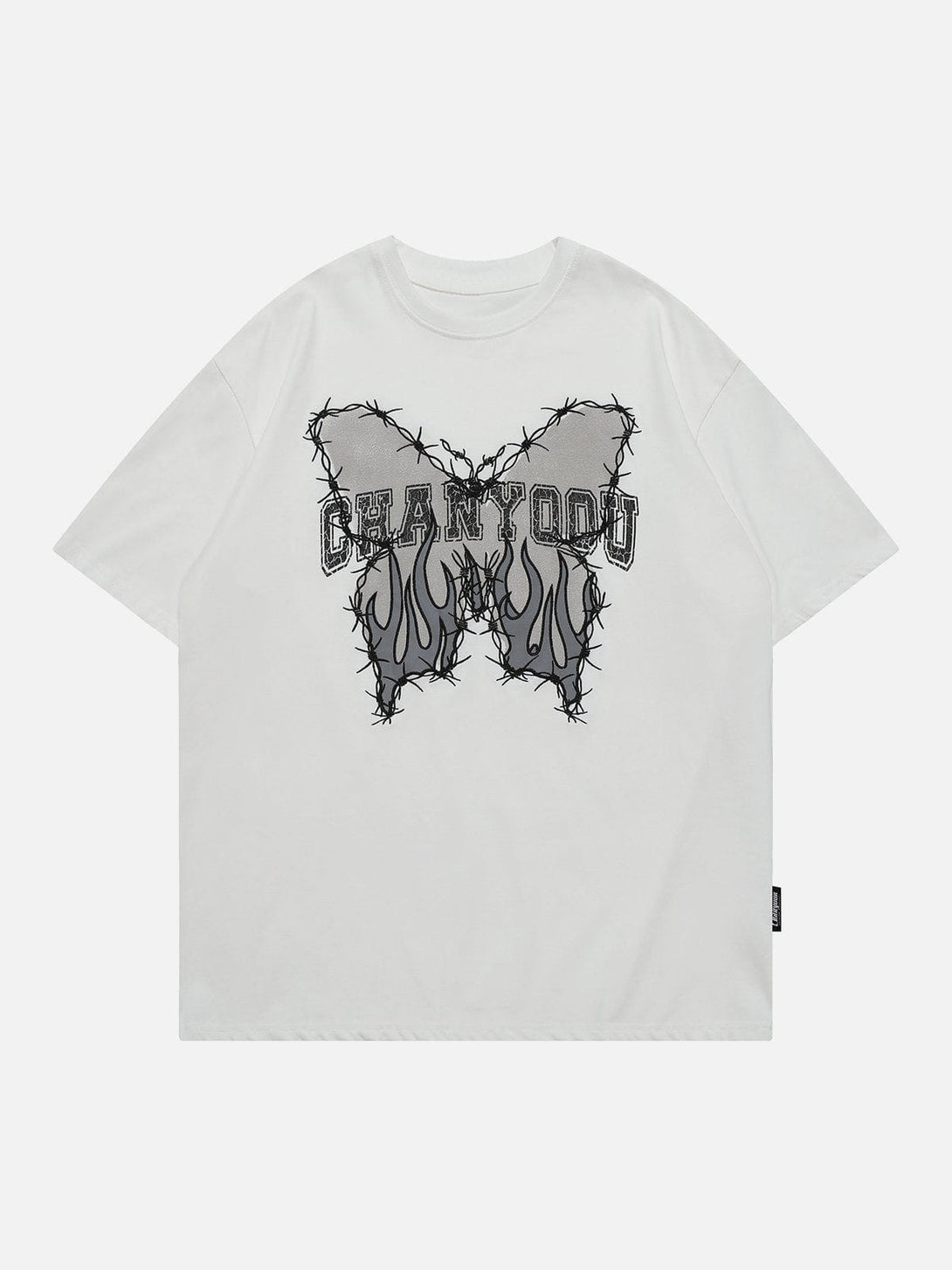 Lacezy - Embroidery Flame Elements Butterfly Tee- Streetwear Fashion - lacezy.com