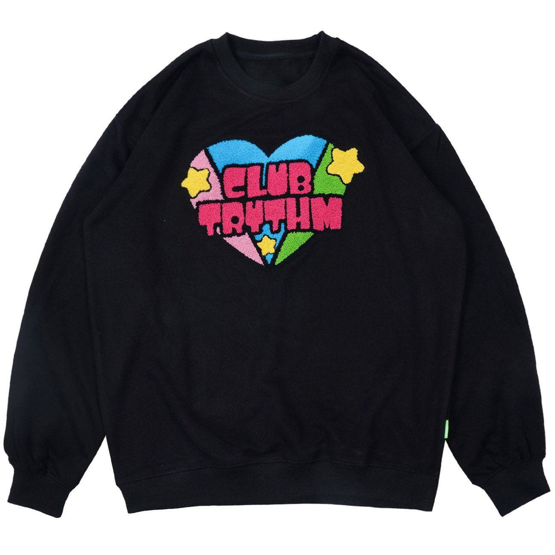 Lacezy - Embroidery Heart Sweatshirt- Streetwear Fashion - lacezy.com