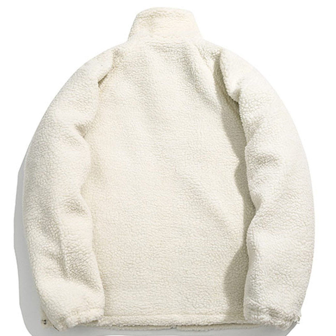 Lacezy - Embroidery Letter Sherpa Winter Coat- Streetwear Fashion - lacezy.com