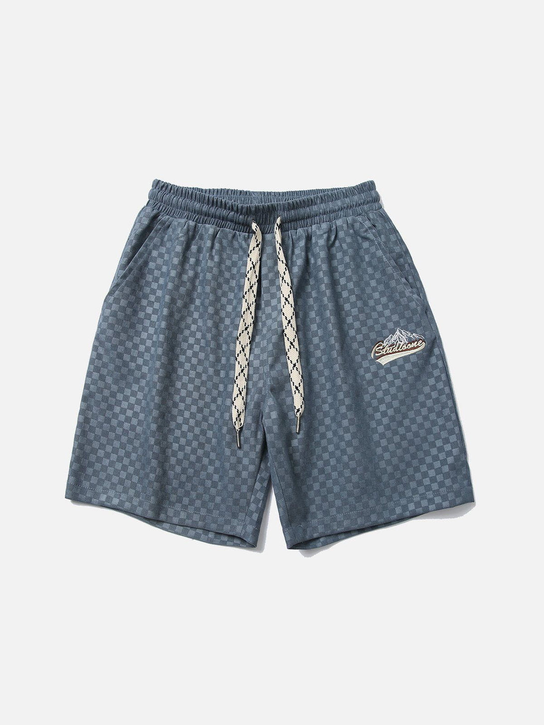 Lacezy - Embroidery Mountain Plaid Shorts- Streetwear Fashion - lacezy.com