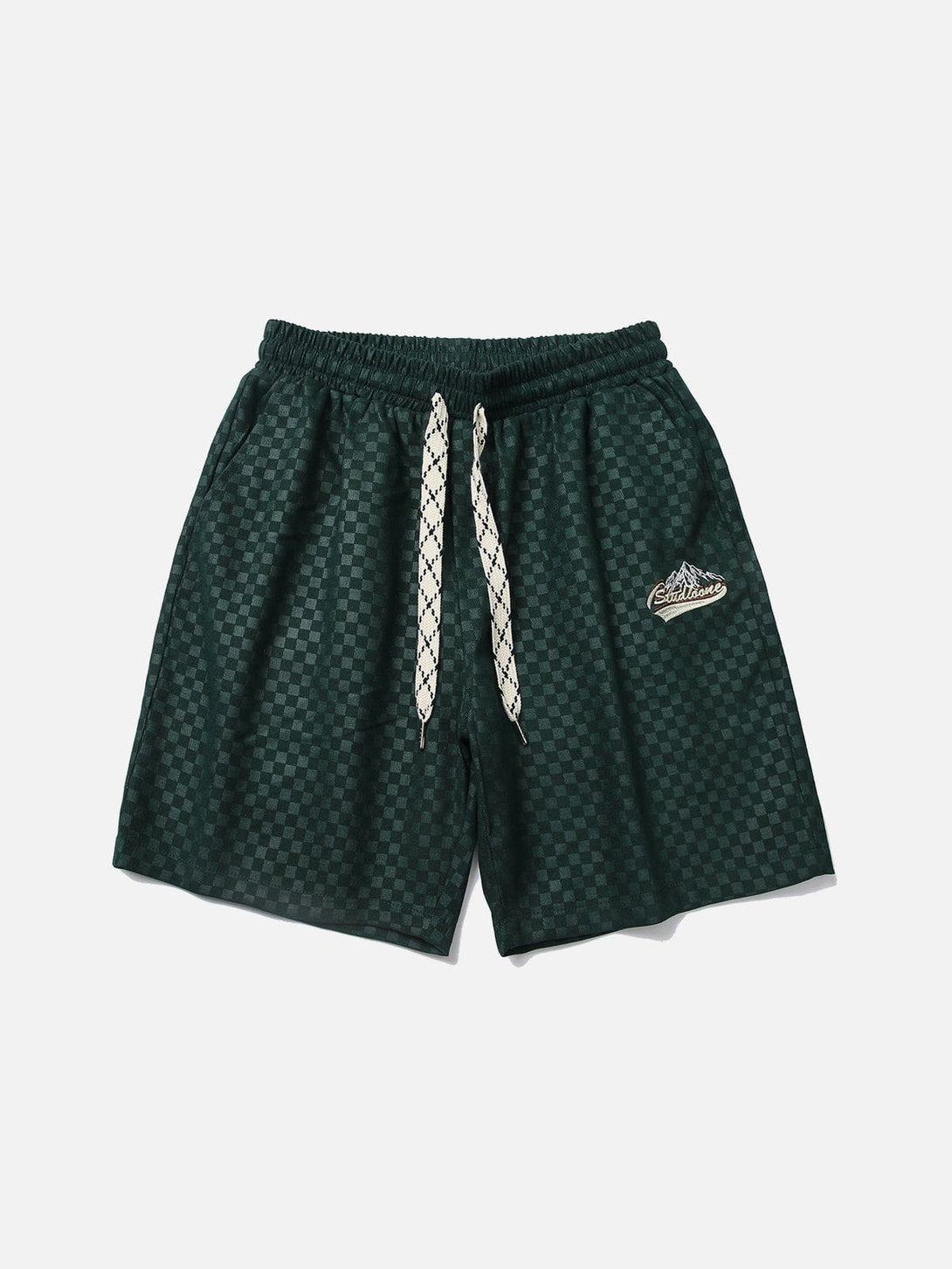 Lacezy - Embroidery Mountain Plaid Shorts- Streetwear Fashion - lacezy.com