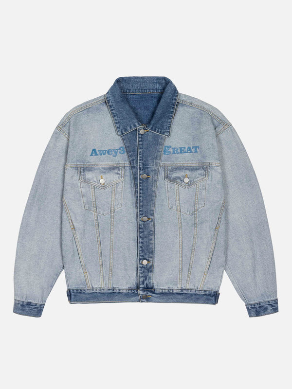 Lacezy - Embroidery Patchwork Denim Jacket- Streetwear Fashion - lacezy.com