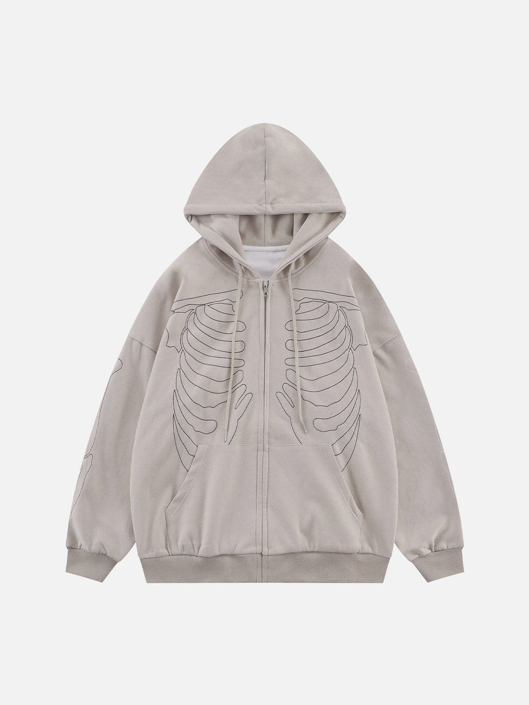 Lacezy - Embroidery Skeleton Zip Up Hoodie- Streetwear Fashion - lacezy.com