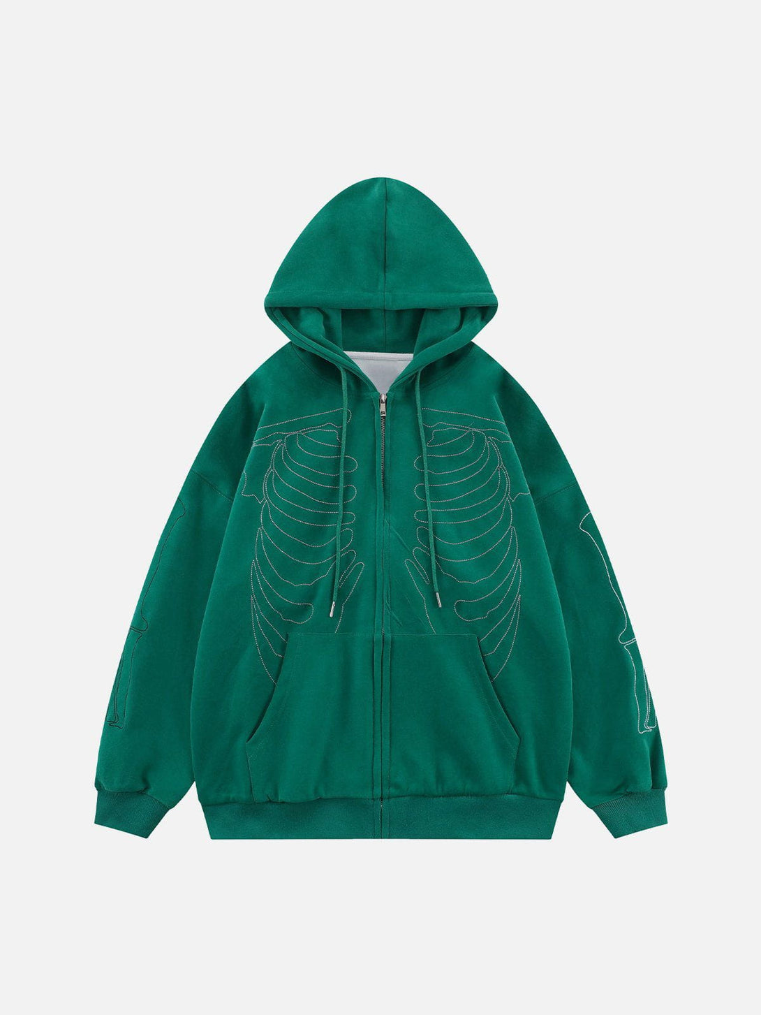 Lacezy - Embroidery Skeleton Zip Up Hoodie- Streetwear Fashion - lacezy.com