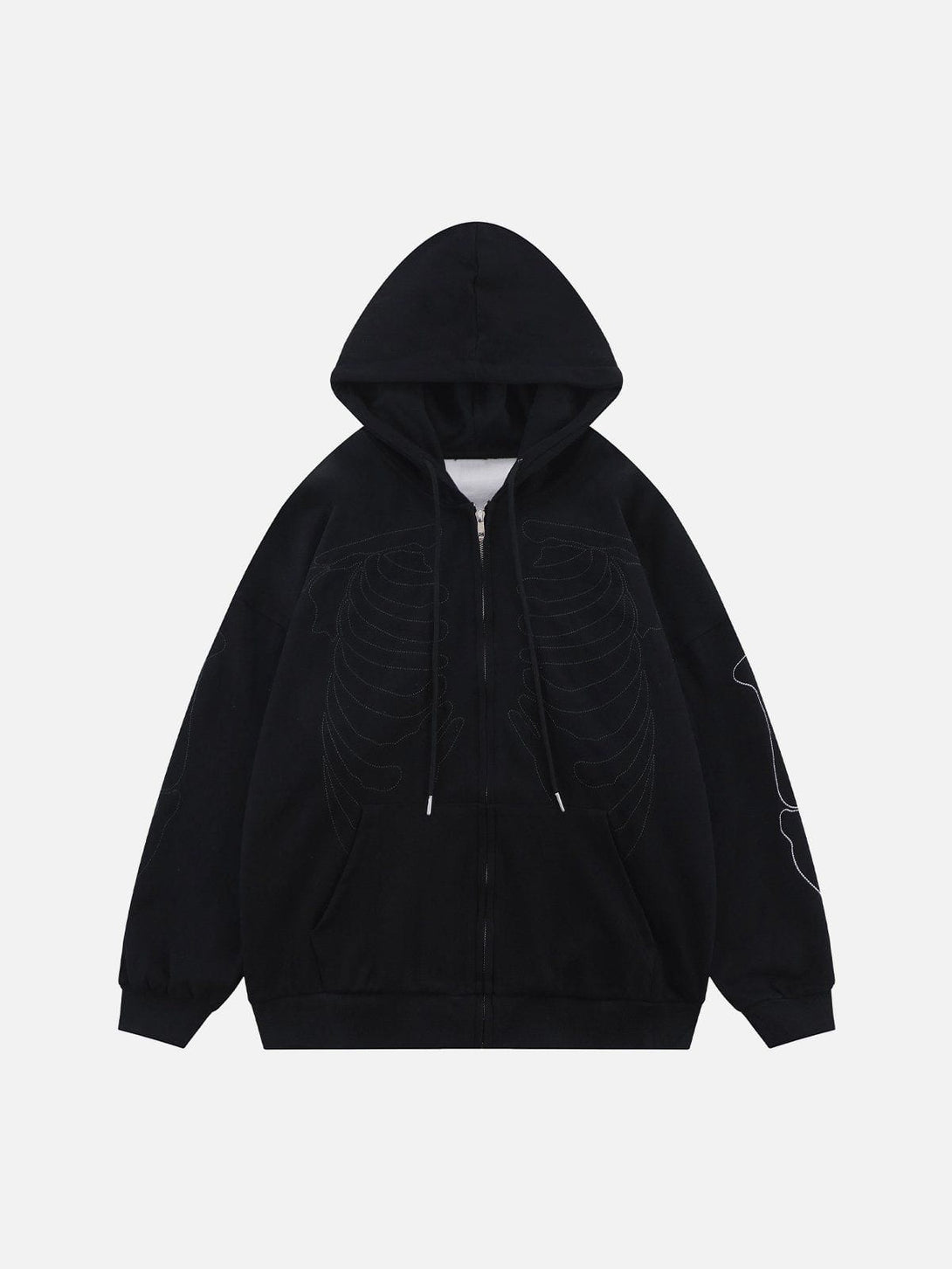 Lacezy - Embroidery Skeleton Zip Up Hoodie- Streetwear Fashion - lacezy.com