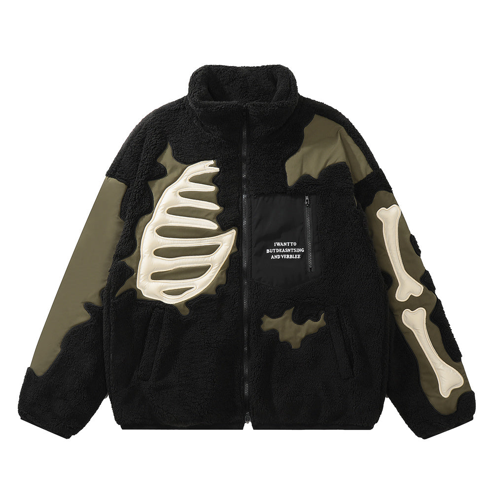 Lacezy - Embroidery Skull Skeleton Bones Coat- Streetwear Fashion - lacezy.com