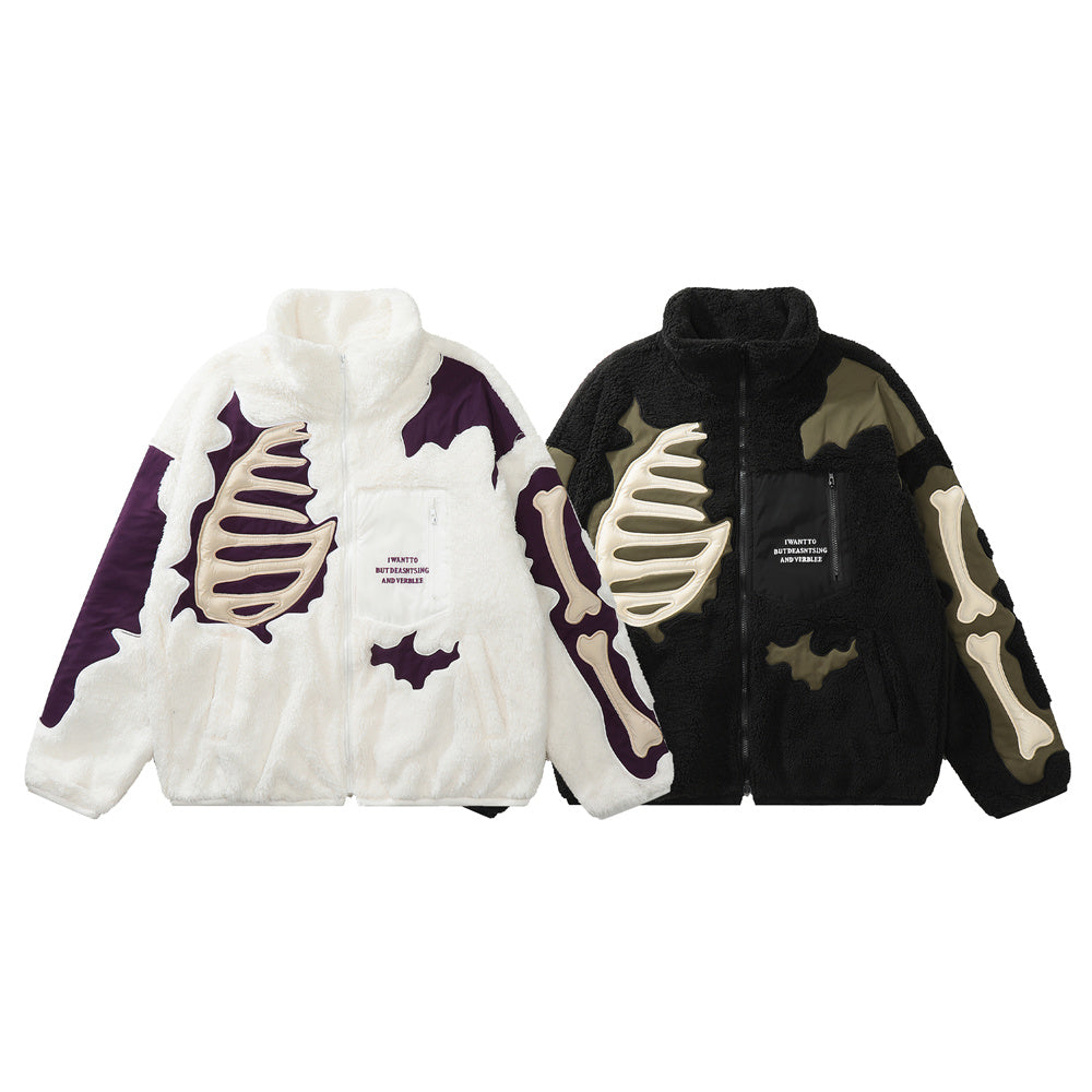 Lacezy - Embroidery Skull Skeleton Bones Coat- Streetwear Fashion - lacezy.com