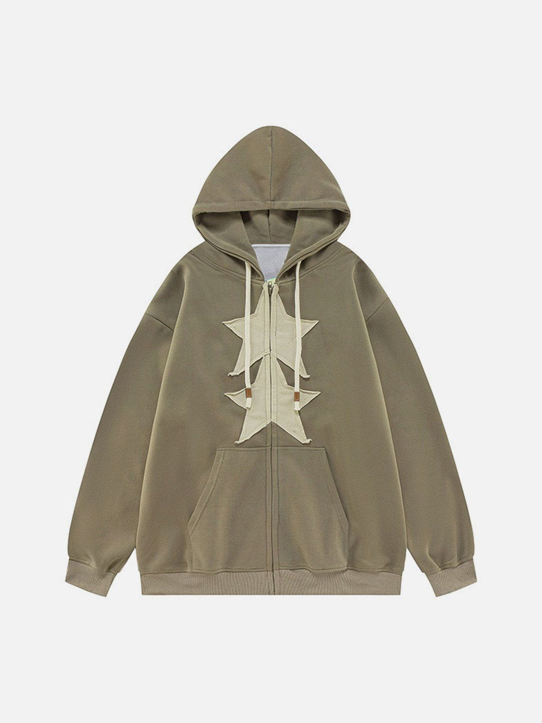 Lacezy - Embroidery Star Zip Up Hoodie- Streetwear Fashion - lacezy.com