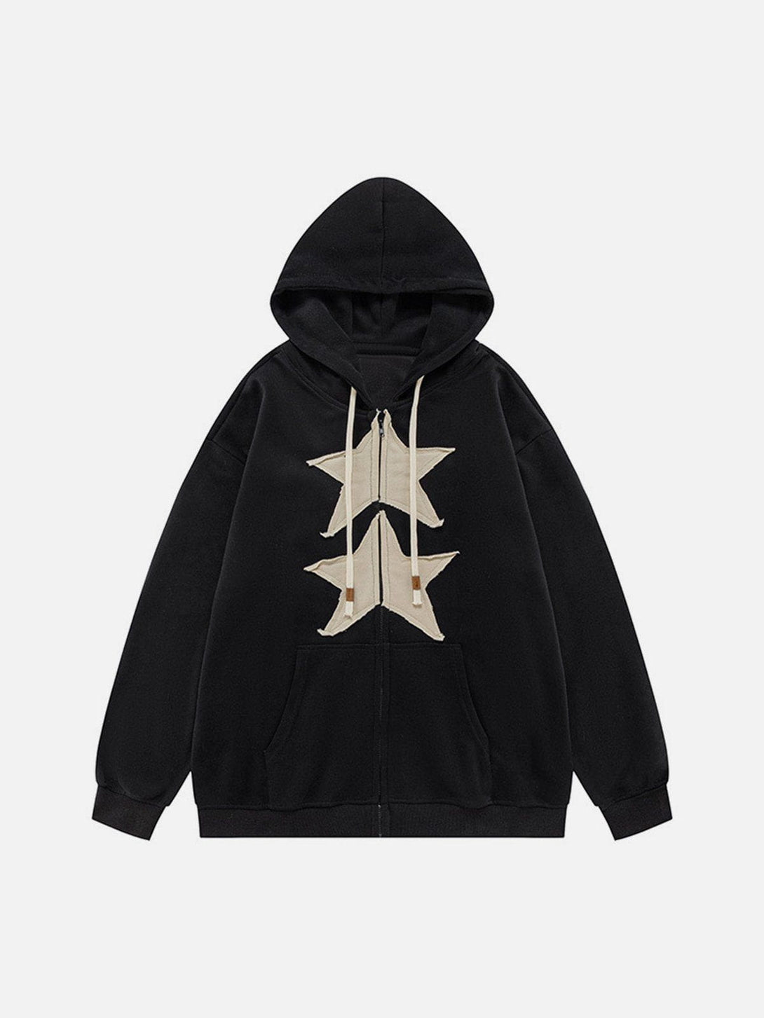 Lacezy - Embroidery Star Zip Up Hoodie- Streetwear Fashion - lacezy.com