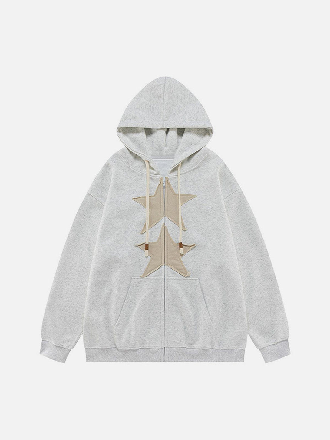 Lacezy - Embroidery Star Zip Up Hoodie- Streetwear Fashion - lacezy.com