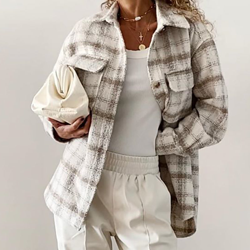 Lacezy - Fashion Plaid Khaki Thick Jacket and Coats- Streetwear Fashion - lacezy.com