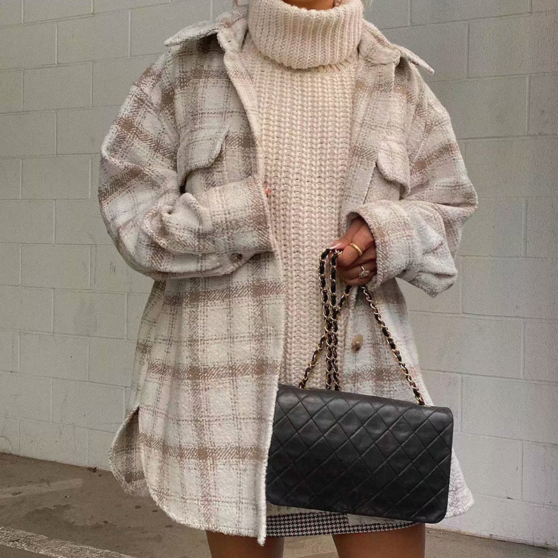 Lacezy - Fashion Plaid Khaki Thick Jacket and Coats- Streetwear Fashion - lacezy.com