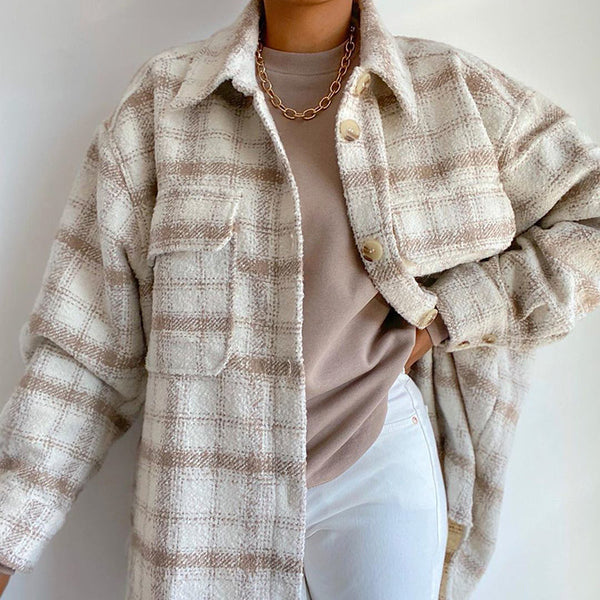 Lacezy - Fashion Plaid Khaki Thick Jacket and Coats- Streetwear Fashion - lacezy.com