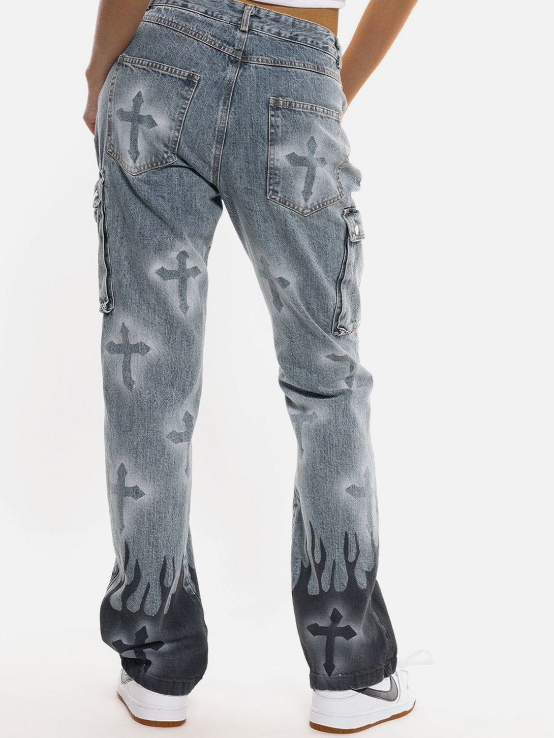 Lacezy - Flame & Cross Vibe Slim Jeans- Streetwear Fashion - lacezy.com