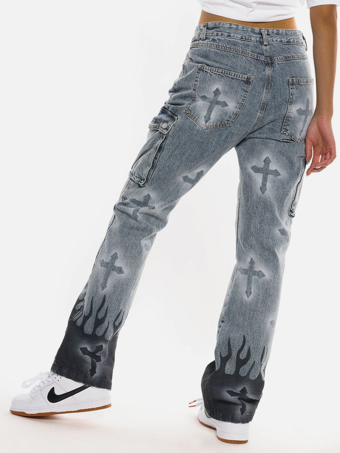 Lacezy - Flame & Cross Vibe Slim Jeans- Streetwear Fashion - lacezy.com