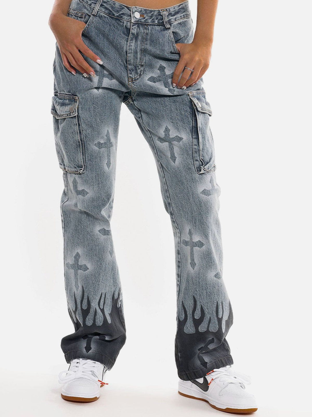 Lacezy - Flame & Cross Vibe Slim Jeans- Streetwear Fashion - lacezy.com