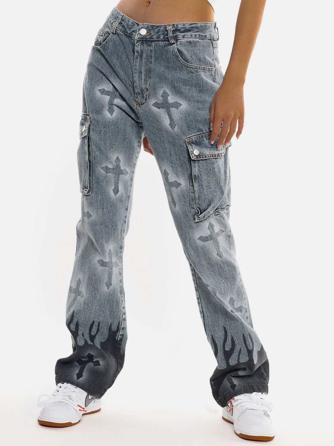 Lacezy - Flame & Cross Vibe Slim Jeans- Streetwear Fashion - lacezy.com