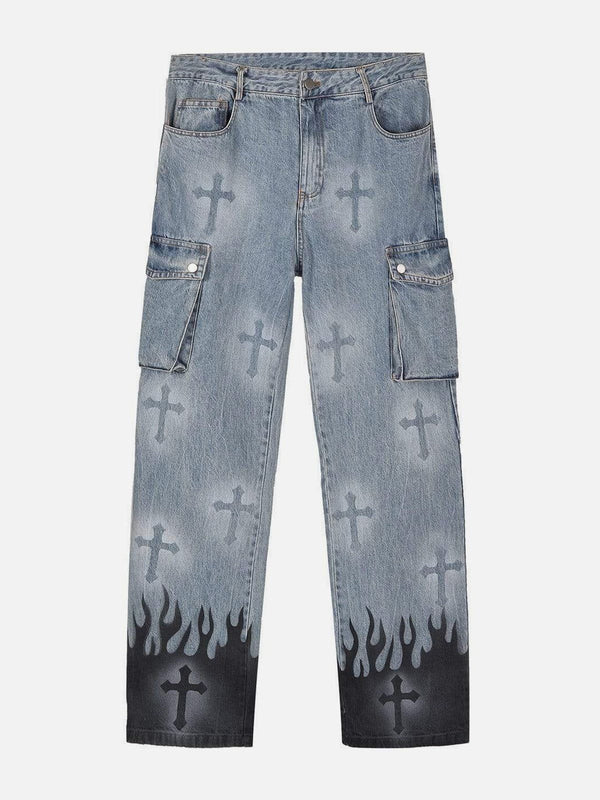 Lacezy - Flame & Cross Vibe Slim Jeans- Streetwear Fashion - lacezy.com