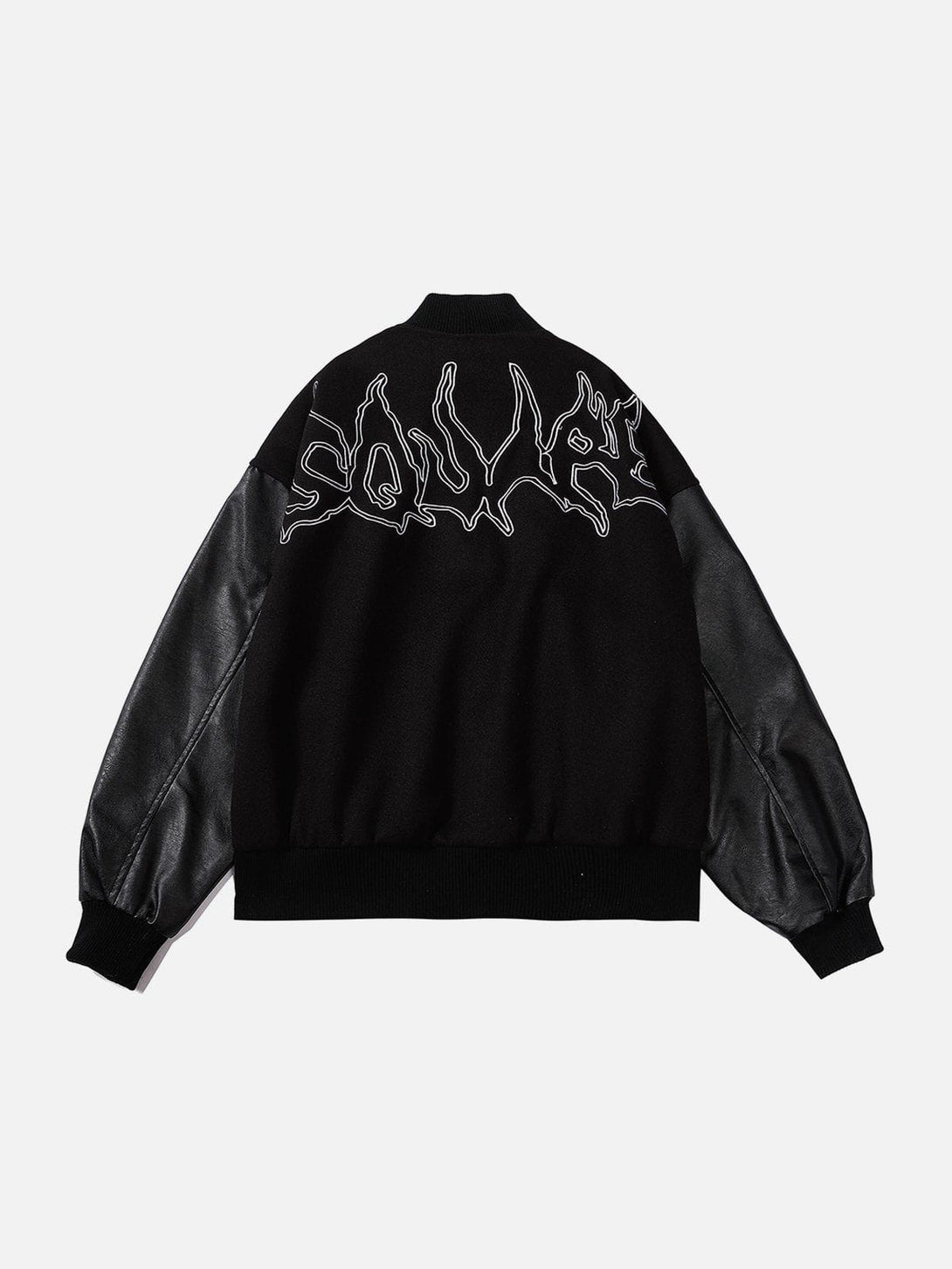 Lacezy - Flame Embroidery Patchwork PU Jacket- Streetwear Fashion - lacezy.com