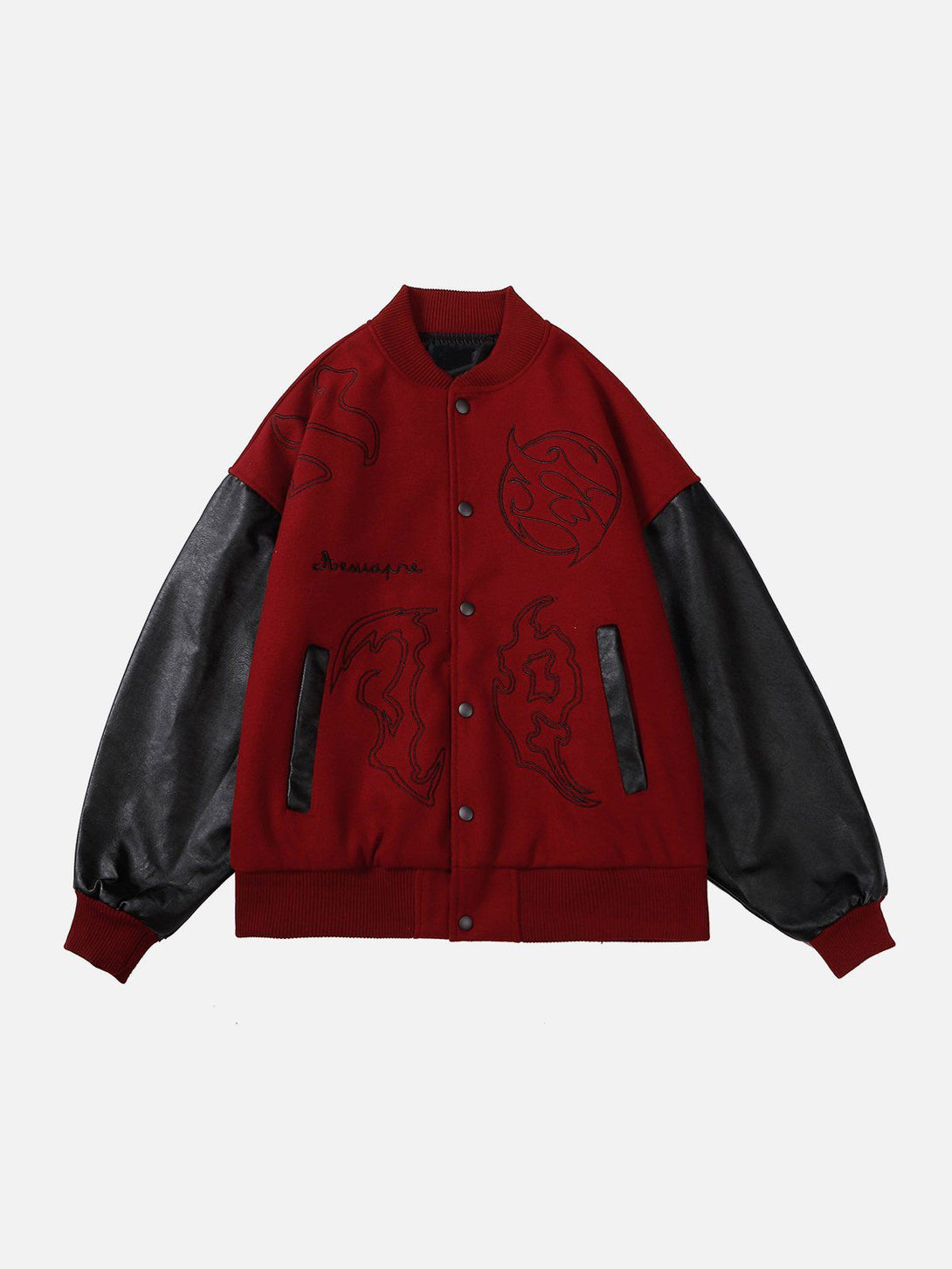 Lacezy - Flame Embroidery Patchwork PU Jacket- Streetwear Fashion - lacezy.com