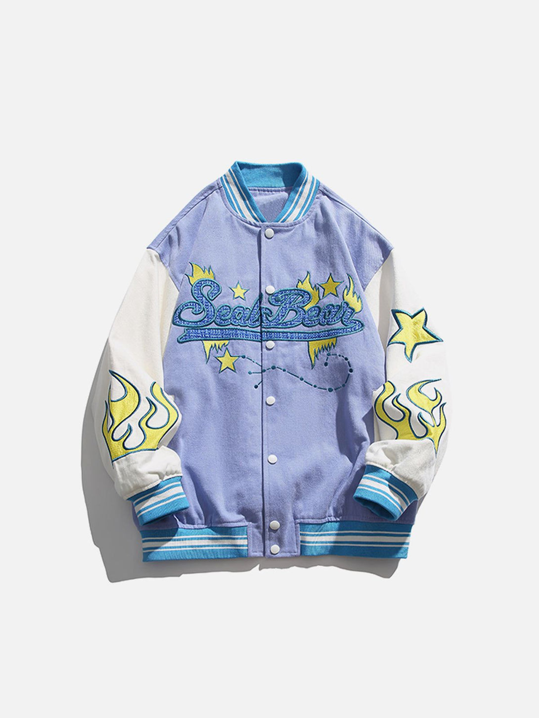 Lacezy - Flame Embroidery Varsity Jacket- Streetwear Fashion - lacezy.com