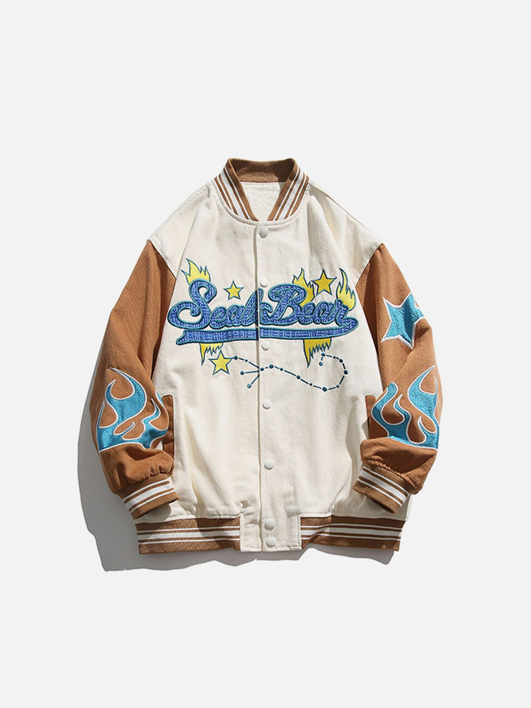 Lacezy - Flame Embroidery Varsity Jacket- Streetwear Fashion - lacezy.com