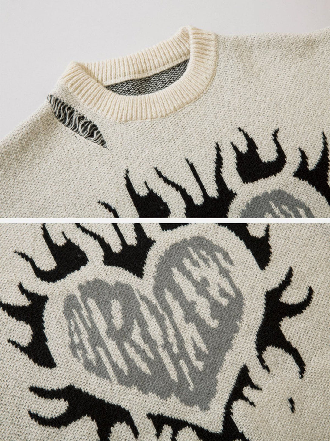 Lacezy - Flame Heart Jacquard Sweater- Streetwear Fashion - lacezy.com