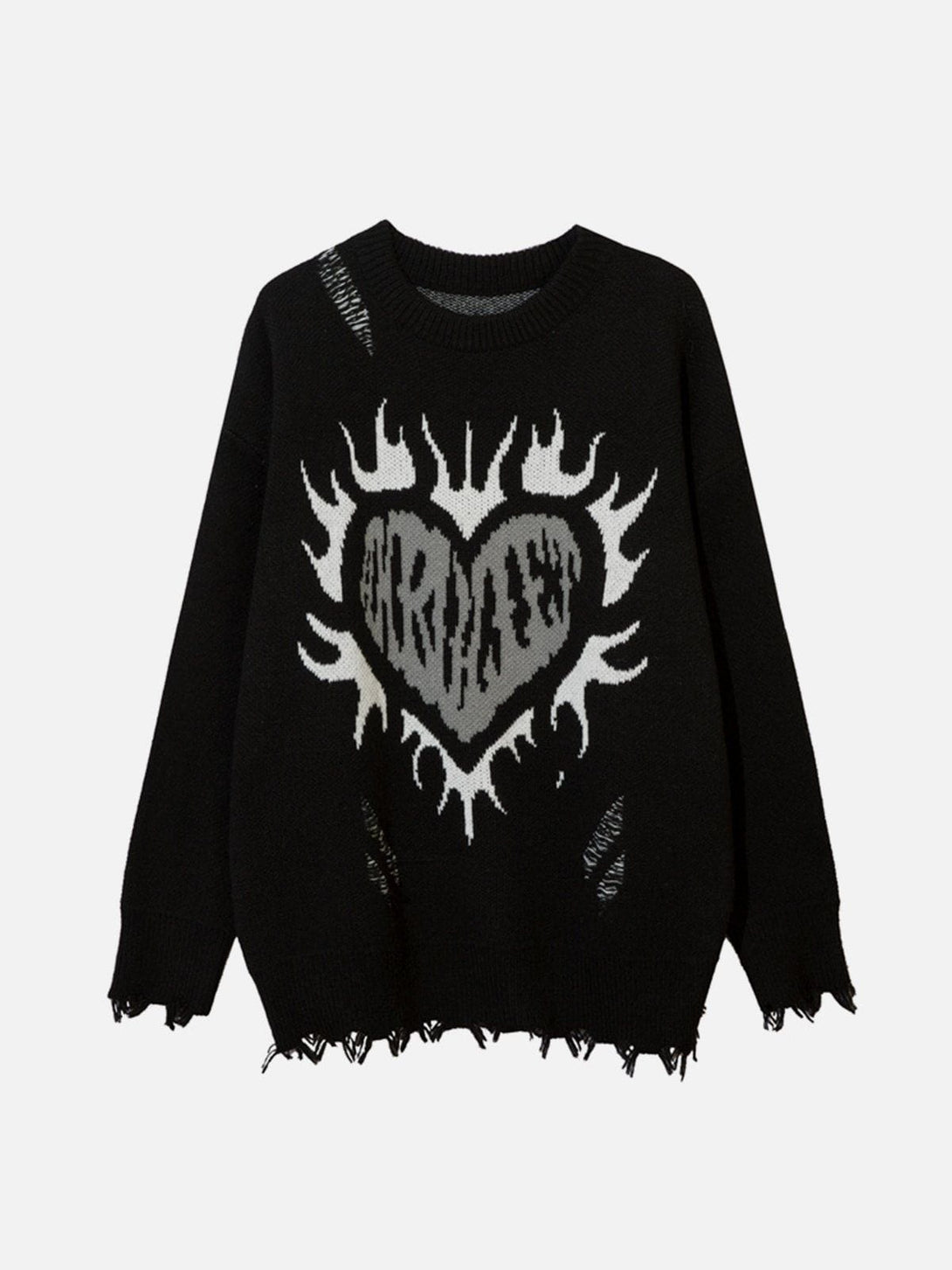 Lacezy - Flame Heart Jacquard Sweater- Streetwear Fashion - lacezy.com