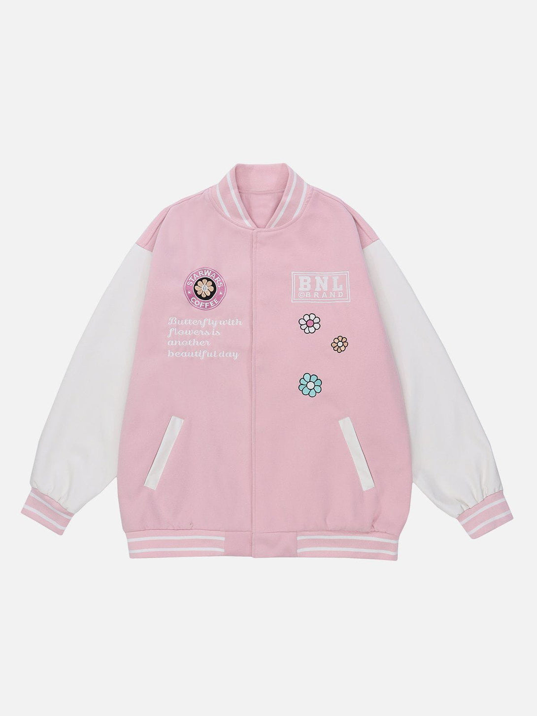 Lacezy - Flocked Butterfly Varsity Jacket- Streetwear Fashion - lacezy.com