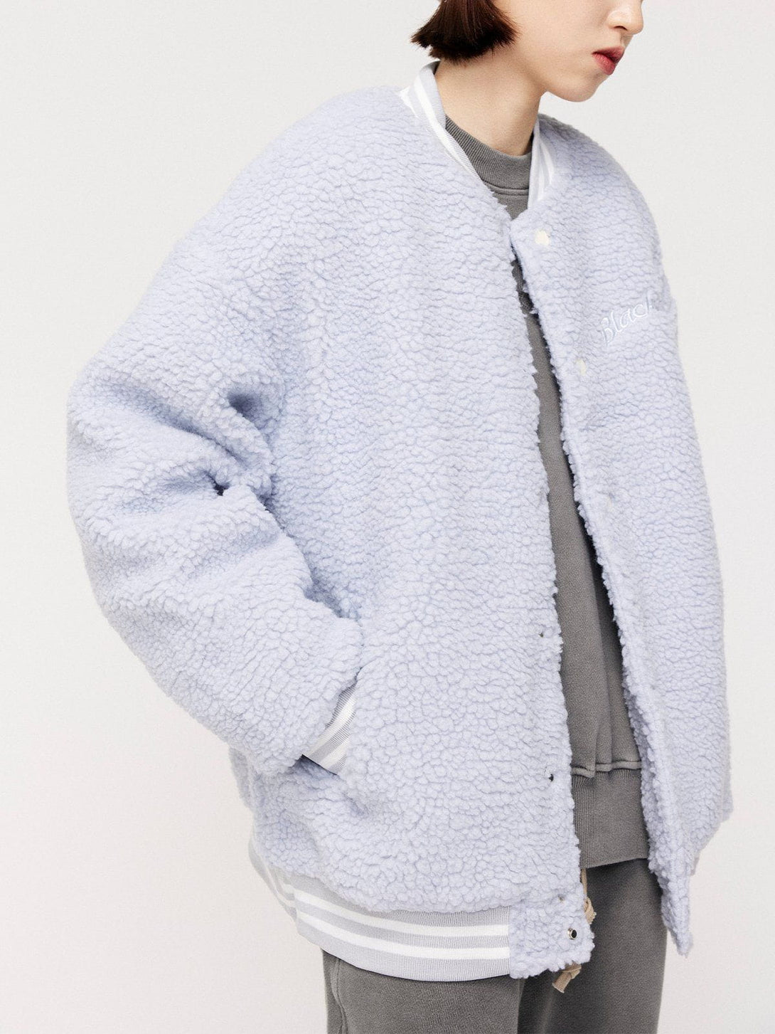 Lacezy - Flocked Letter Sherpa Coat- Streetwear Fashion - lacezy.com