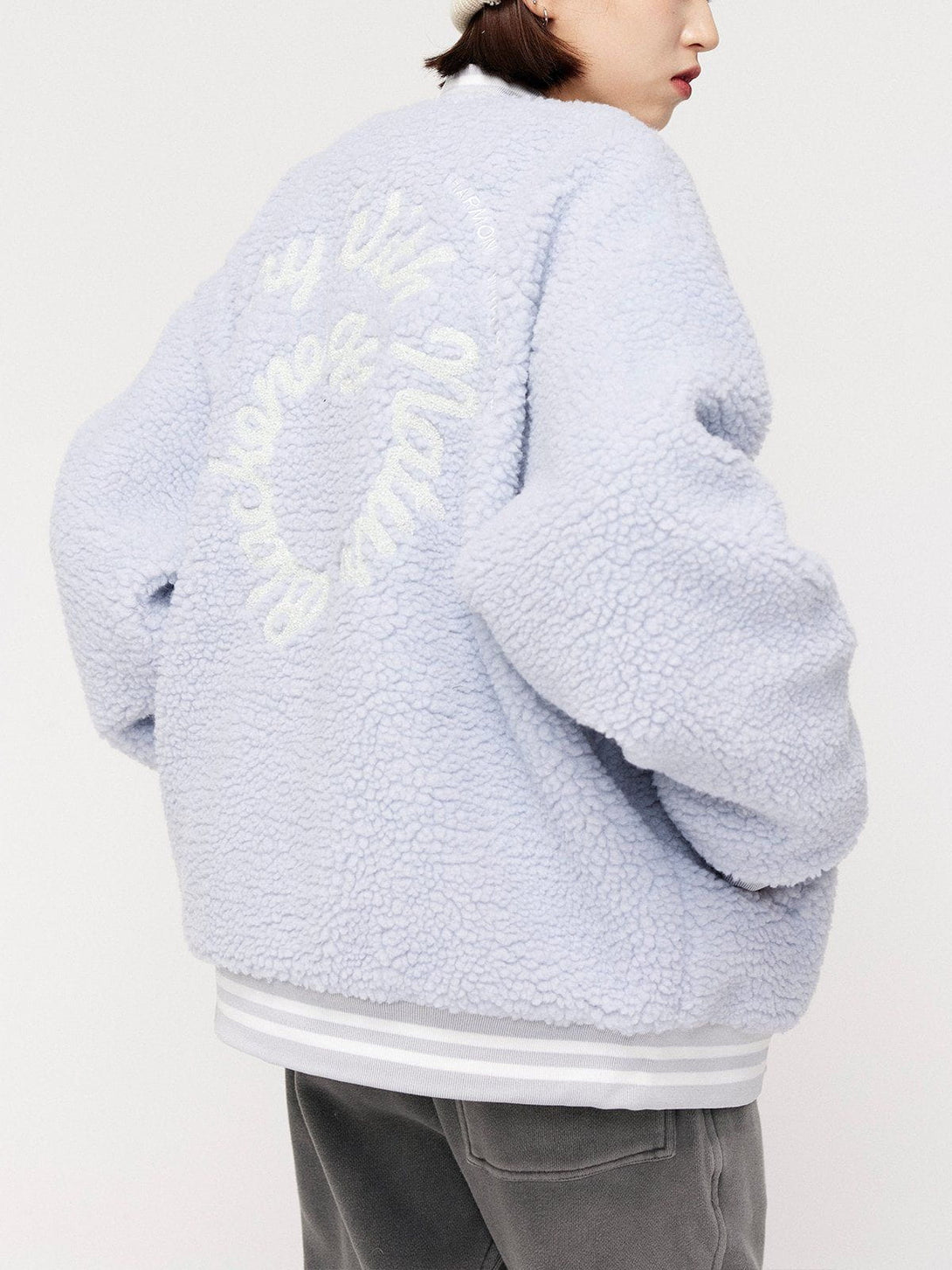 Lacezy - Flocked Letter Sherpa Coat- Streetwear Fashion - lacezy.com