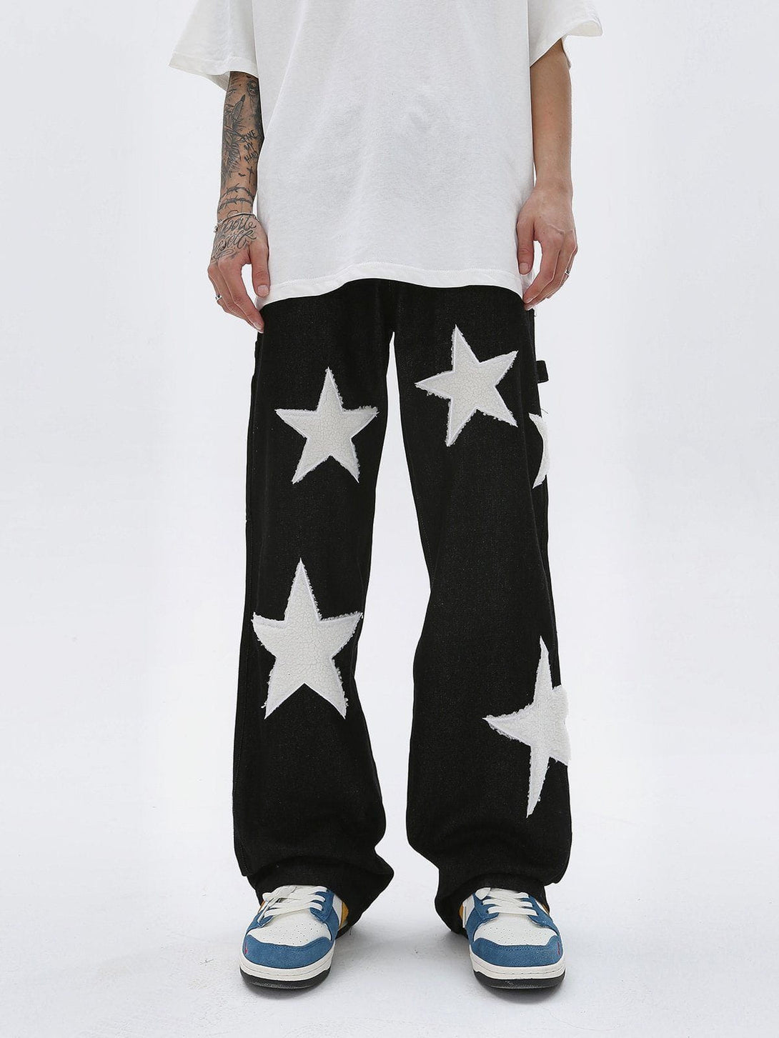 Lacezy - Flocked Pentagram Jeans- Streetwear Fashion - lacezy.com