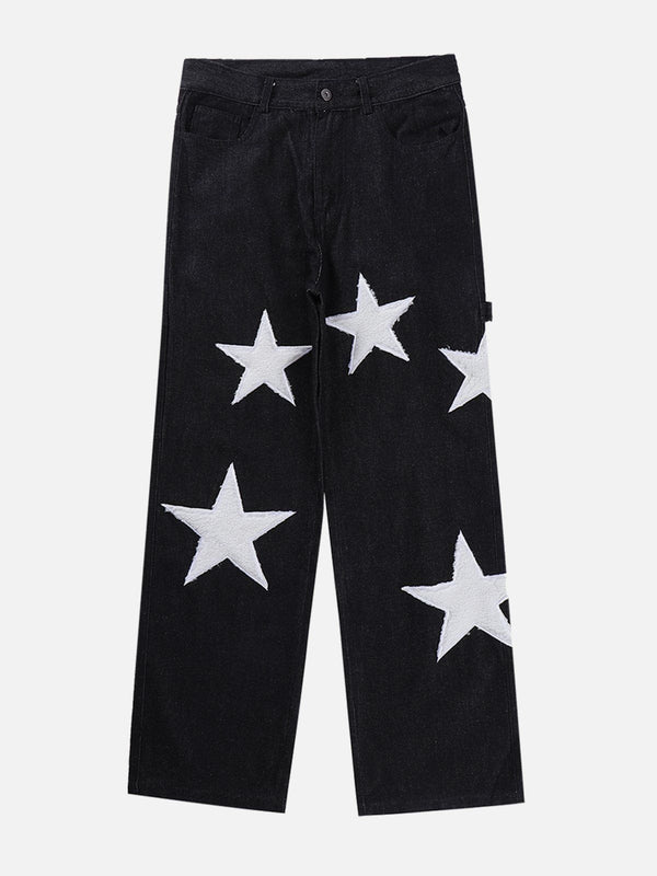 Lacezy - Flocked Pentagram Jeans- Streetwear Fashion - lacezy.com